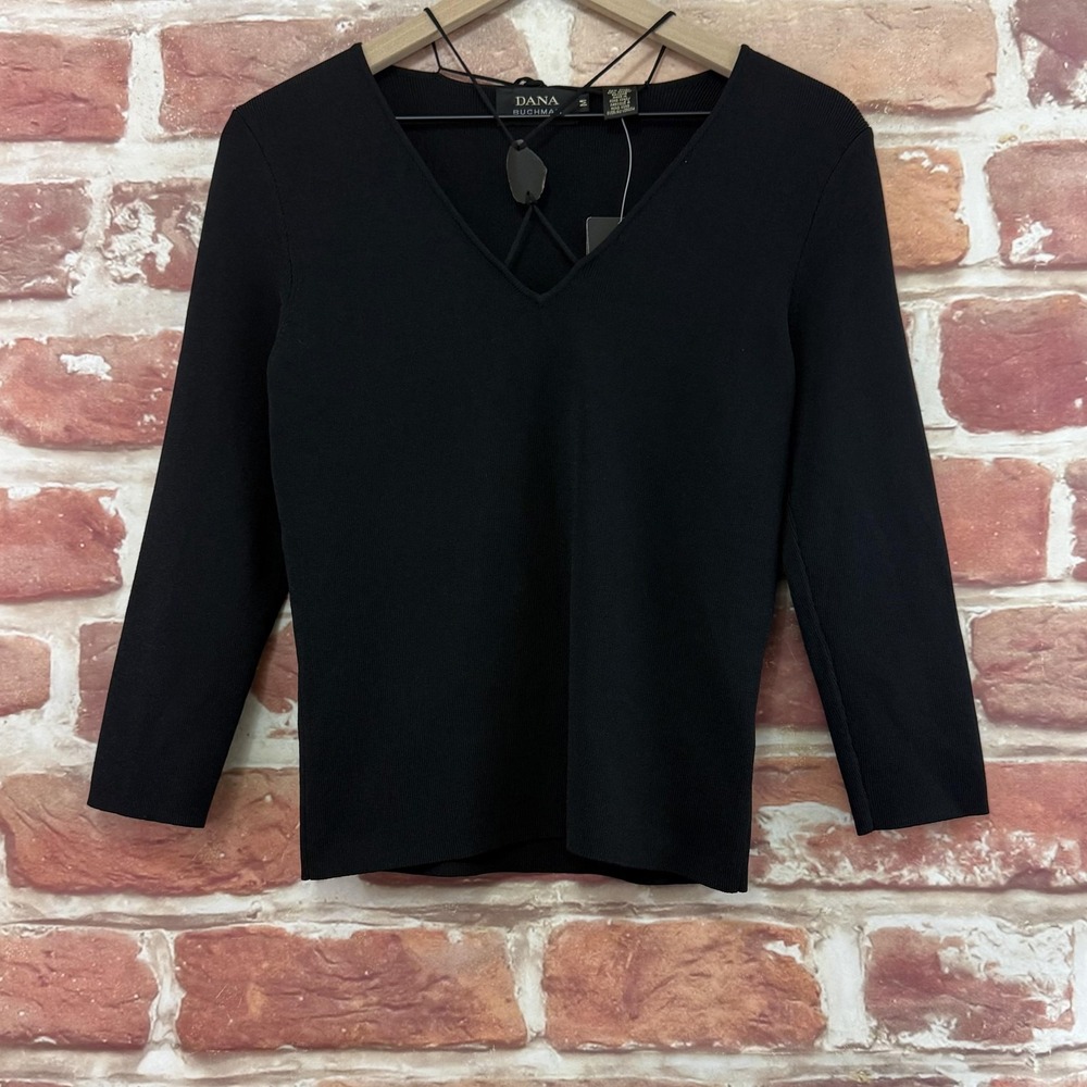 Vintage Dana Buchman Top Women's M Black Genuine Agate Stone Shirt Hong Kong